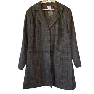 Monroe & Main Brown Tan Plaid Single Breasted Lightly Lined Long‎ Jacket Sz 22W